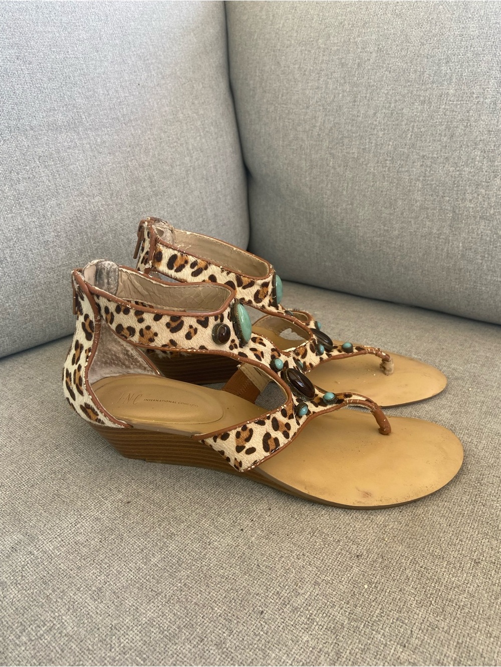 INC International Concepts Leopard-Print Sandals with Turquoise Accents - Picture 4 of 6